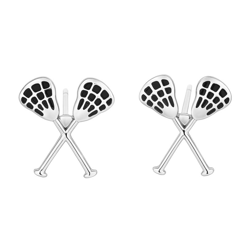 Sportybella Lacrosse Stick Stud Earrings â€“ Silver Plated Stainless Steel Sports Jewelry for Women â€“ Lightweight Hypoallergenic Accessory â€“ 1/2 Inch Post Backs â€“ Gift for Athletes, Coaches, Fans - Image 1